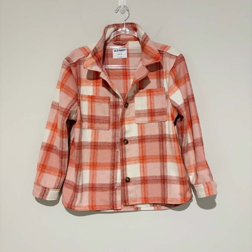 Old Navy‎ Oversized Tunic Shacket Plaid pink orange Girls Size XL